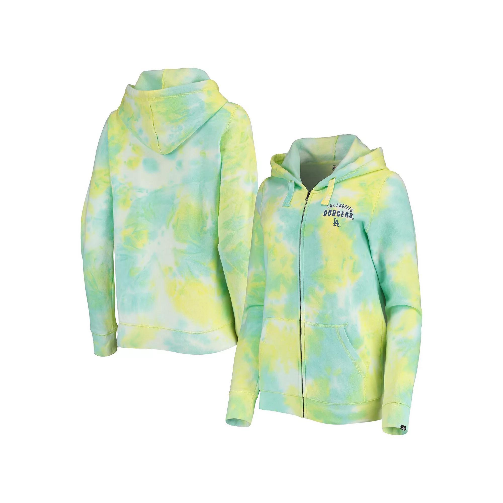 Women's New Era White Los Angeles Dodgers Tie-Dye Full-Zip Hoodie, Size: Large Product Image
