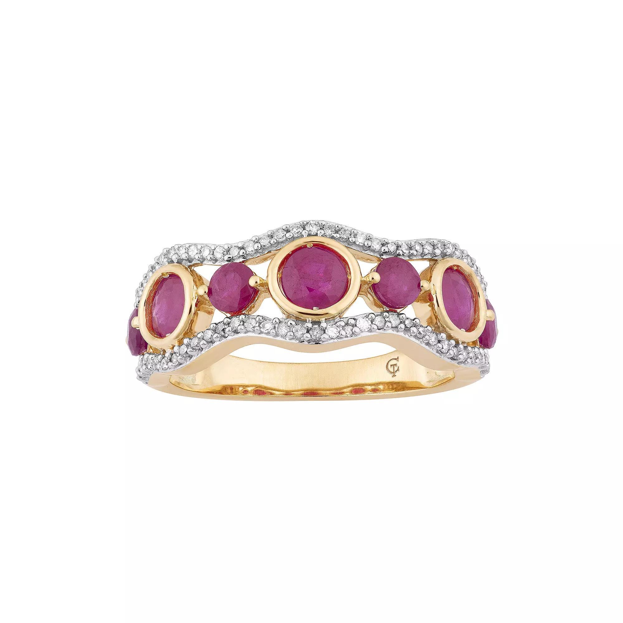 10k Gold Ruby & 1/5 Carat T.W. Diamond 7-Stone Ring, Women's, Size: 8 Product Image