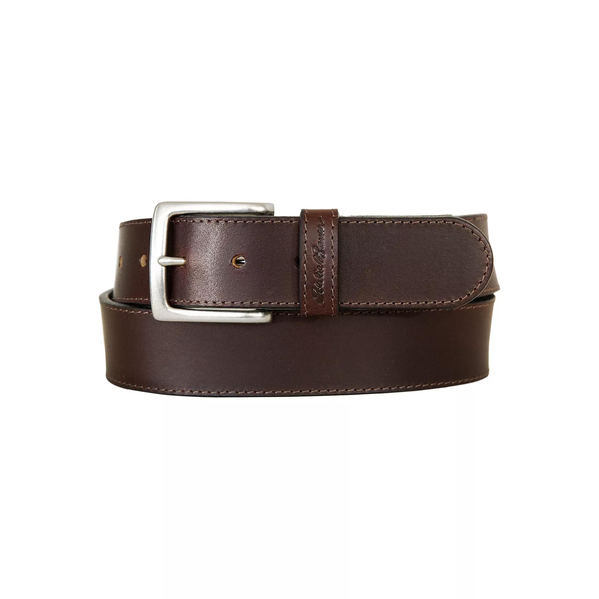 Men's Eddie Bauer 1.45-in. Leather Belt with Sasquatch Stretch Tab, Size: XL, Brown Product Image