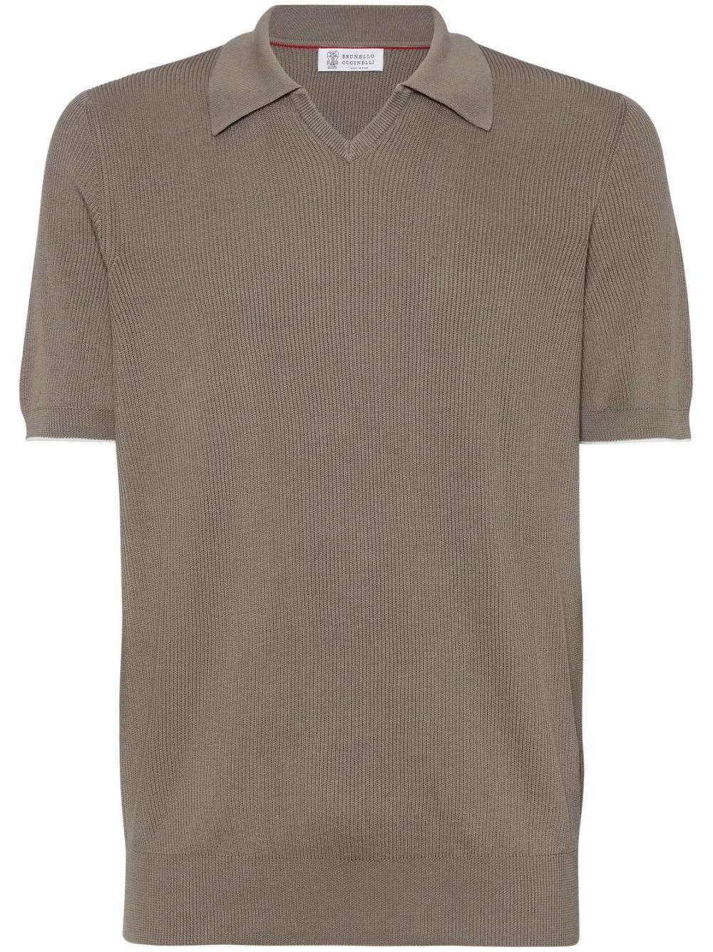 BRUNELLO CUCINELLI Knitted Polo Top In Bark Product Image