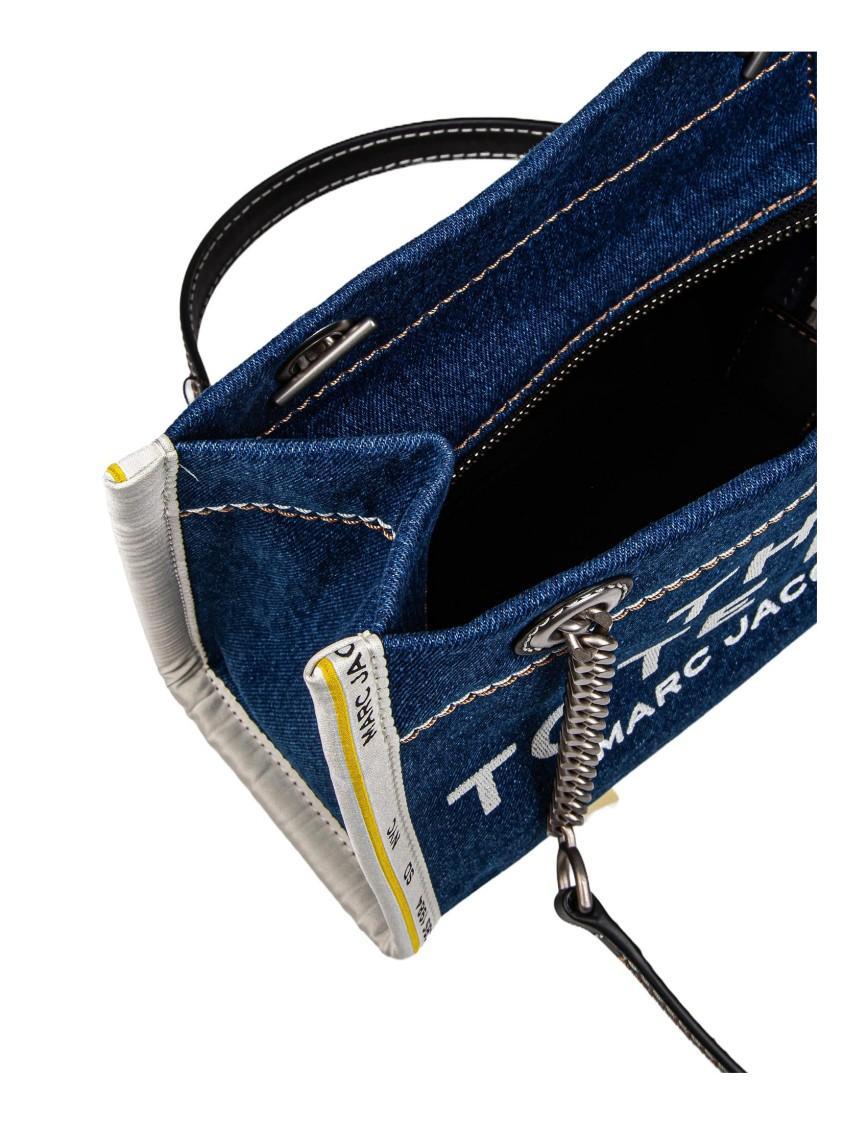 MARC JACOBS The Medium Tote In Blue Denim With Embroidered Logo In Dark Wash Product Image