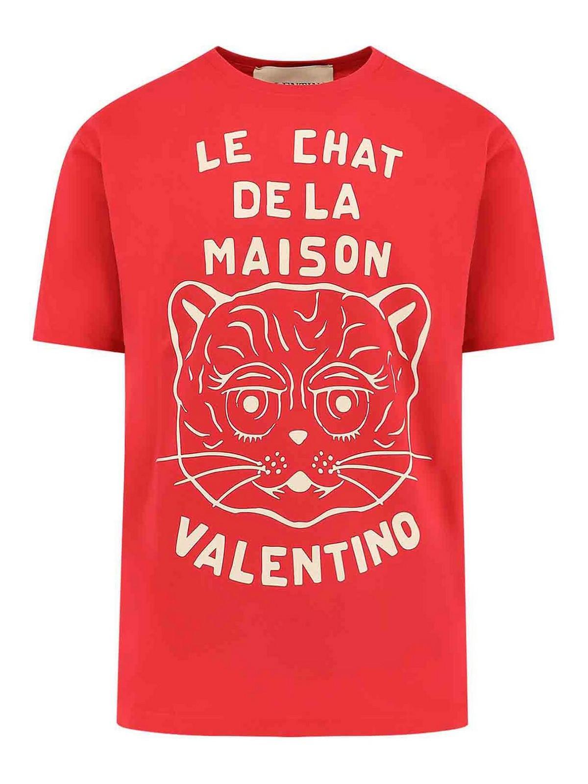 VALENTINO Graphic Print House Cat Crew Neck T-shirt In Red Product Image
