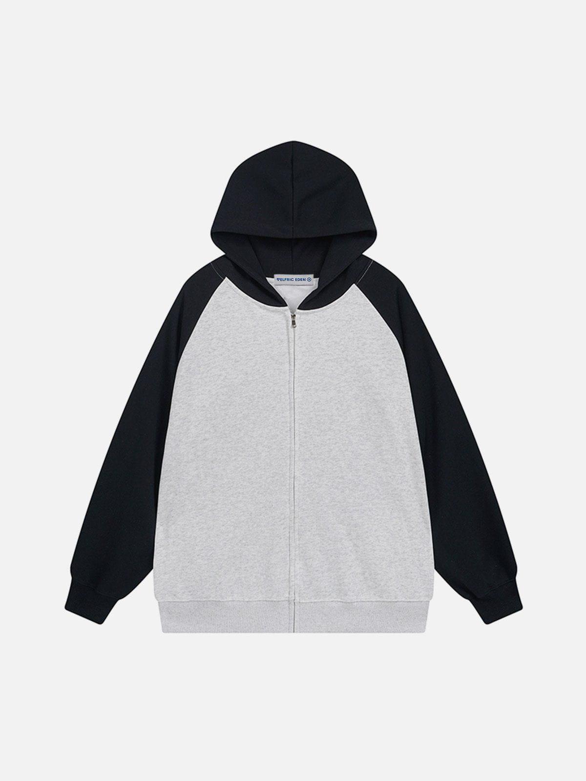Aelfric Eden Color Blocking Patchwork Zip Up Hoodie Product Image