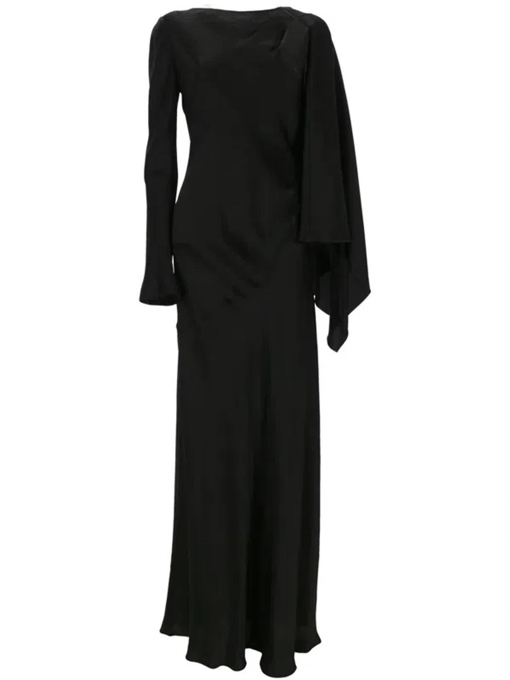 ALBERTA FERRETTI Long Sleeve Satin Long Dress In Black Product Image