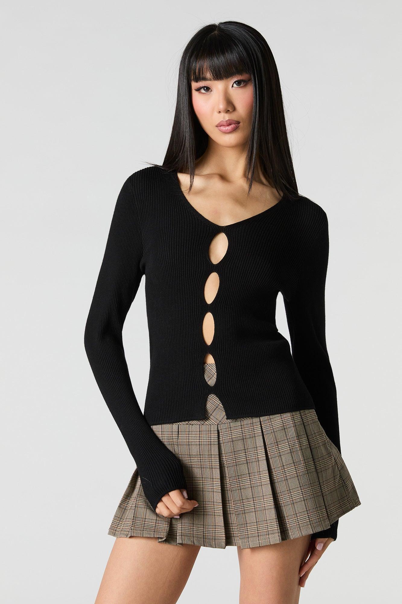 Ribbed Knit Keyhole Sweater Female Product Image