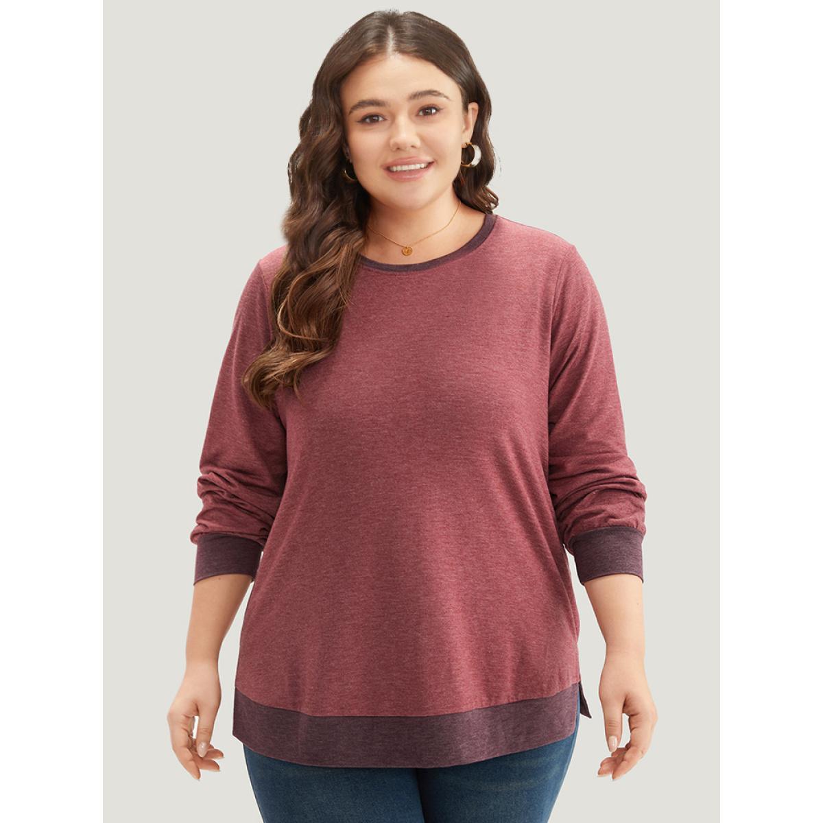 Plus Size Two Tone Split Side Sweatshirt Women Russet Casual Elastic cuffs Round Neck Dailywear Sweatshirts BloomChic 26/4X Product Image