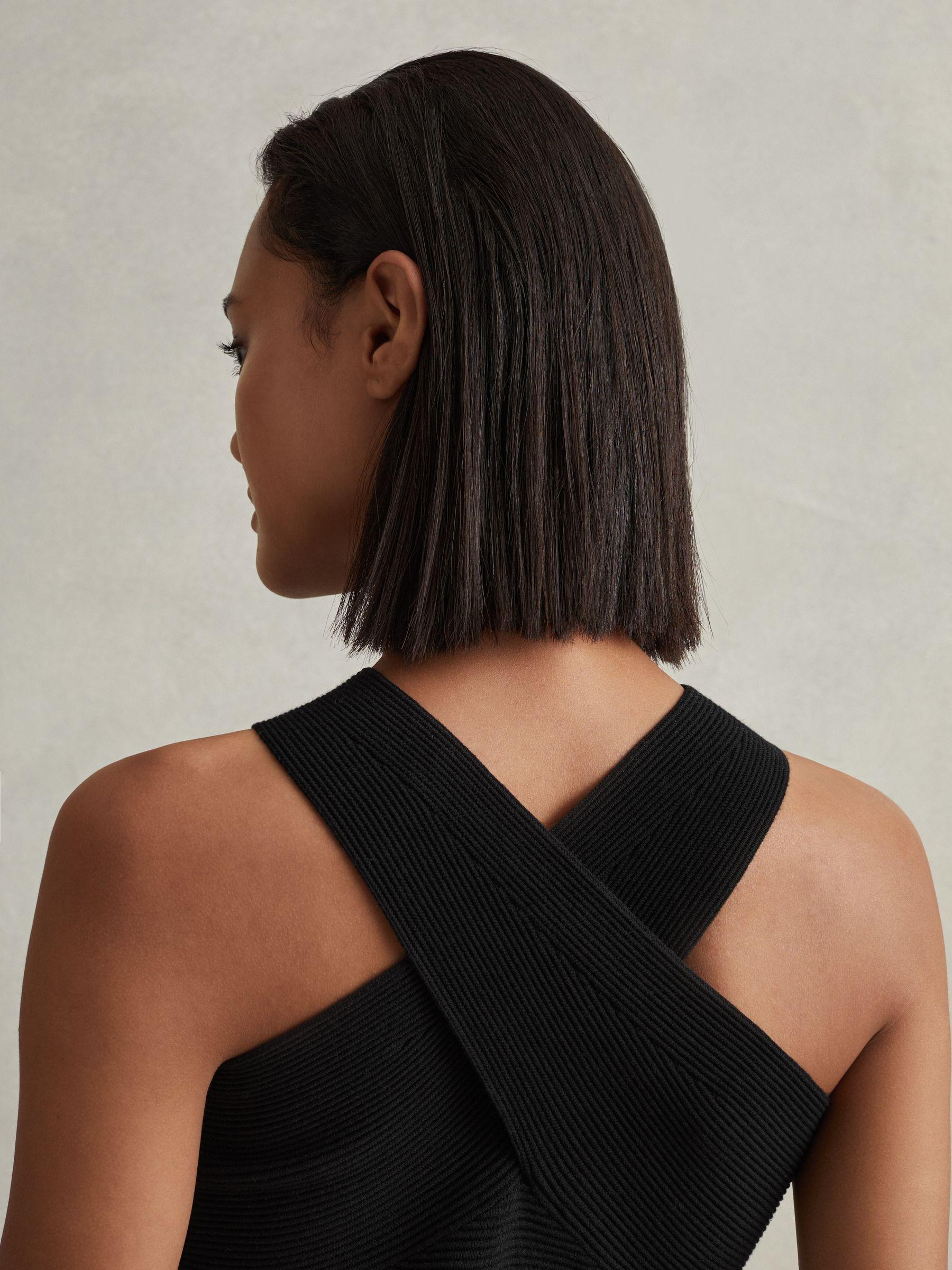 Ribbed Cross-Over Vest in Black Product Image