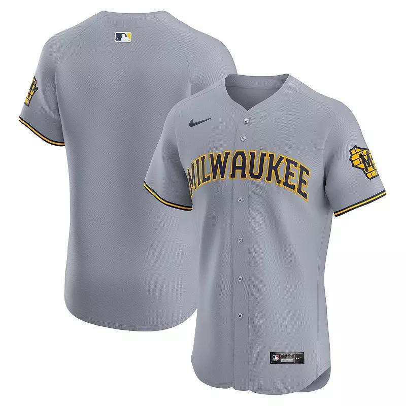 Men's Nike Gray Milwaukee Brewers Road Vapor Premier Elite Patch Jersey, Size: 40, Grey Product Image