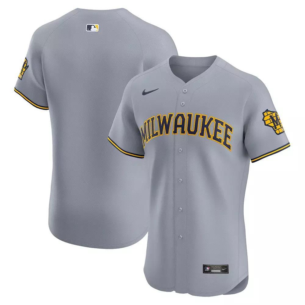 Men's Nike Gray Milwaukee Brewers Road Vapor Premier Elite Patch Jersey, Size: 40, Grey Product Image
