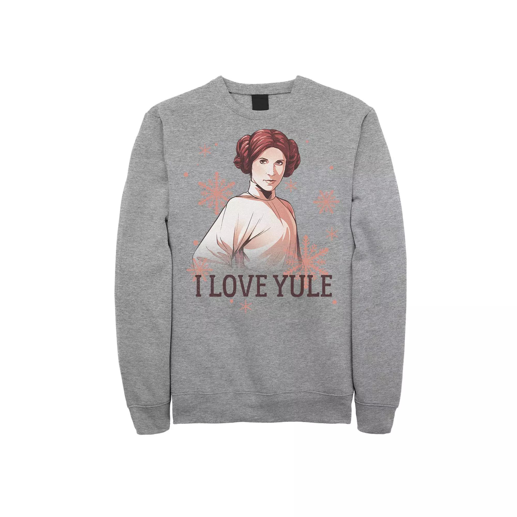 Men's Star Wars Leia I Love Yule Christmas Snowflake Sweatshirt, Size: XXL, Athletic Grey Product Image
