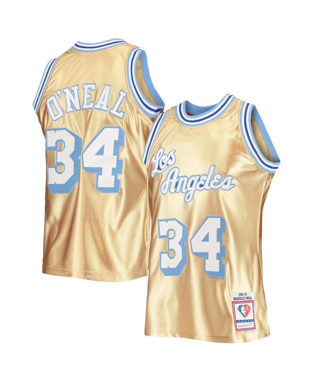Men's Mitchell & Ness Shaquille O'Neal Gold Los Angeles Lakers 75th Anniversary 1996/97 Hardwood Classics Swingman Jersey, Size: Medium Product Image