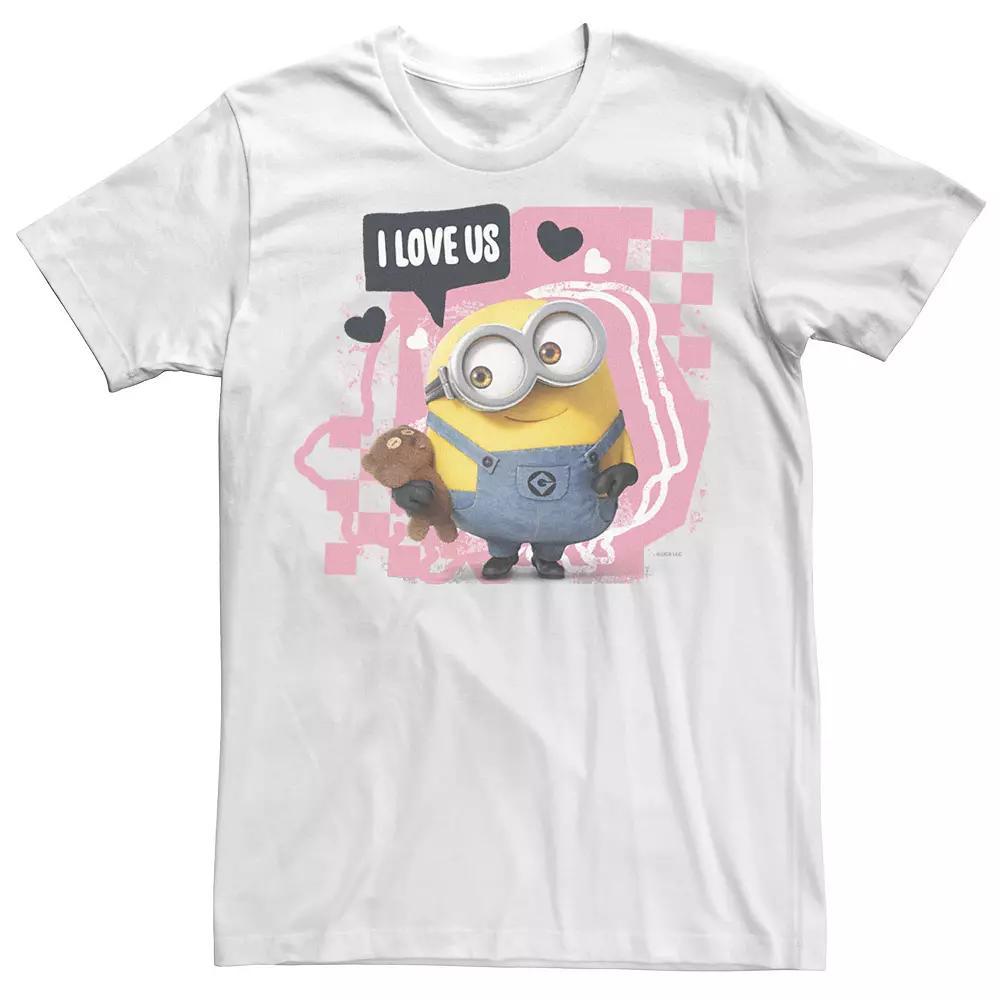 Men's Minions I Love Us Pink Checkered Portrait Tee, Size: XXL, White Product Image