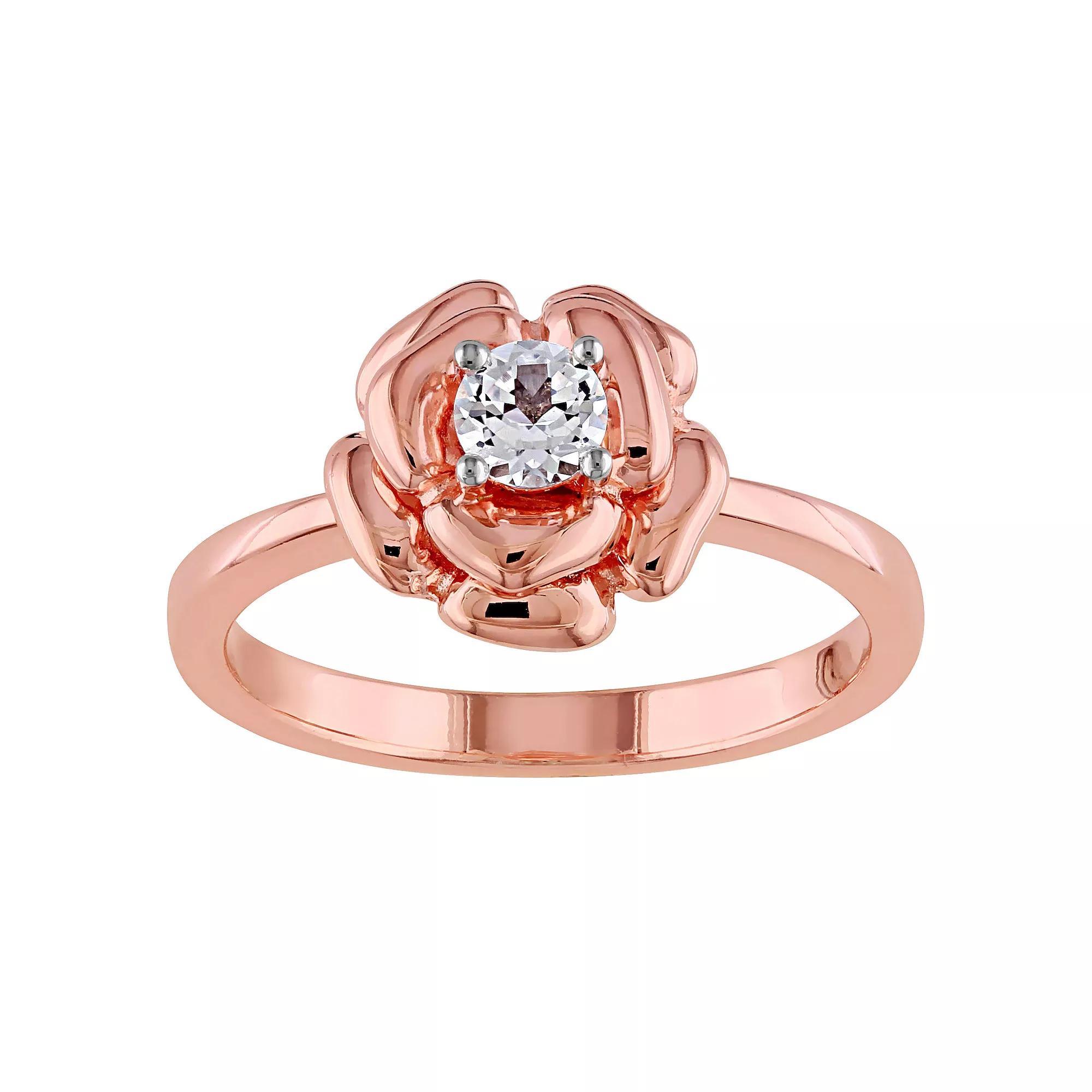 Stella Grace 18k Rose Gold Over Silver Lab Created White Sapphire Floral Ring, Women's, Size: 5, Rose Gold Tone Product Image