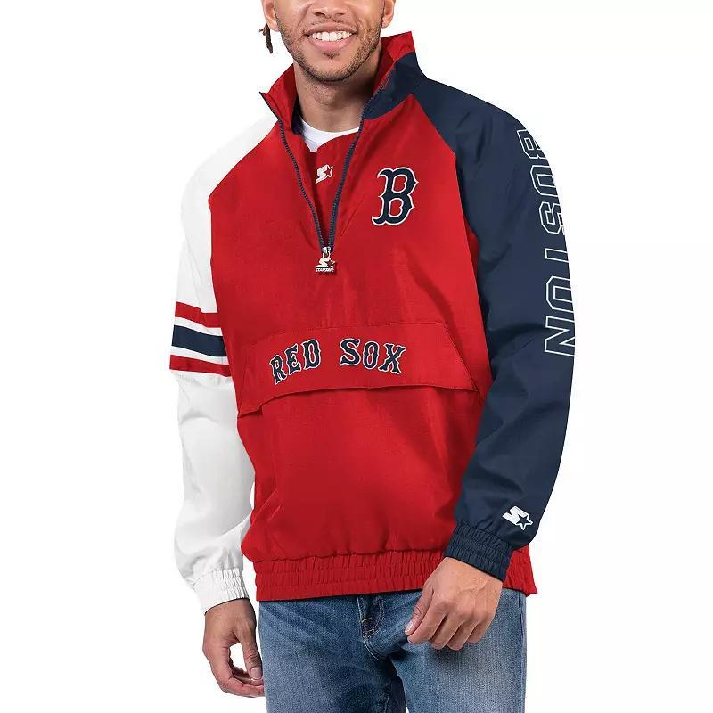 Men's Starter Red/Navy Boston Red Sox Elite Raglan Half-Zip Jacket, Size: Medium Product Image
