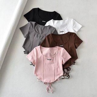 Short-Sleeve Label Cropped Top Product Image