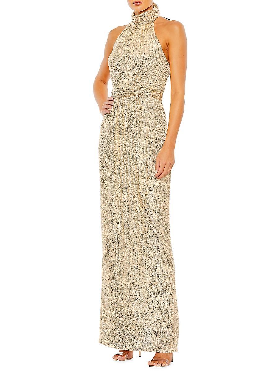 Mac Duggal Sequin Halter Mock Neck Sleeveless Gown Product Image