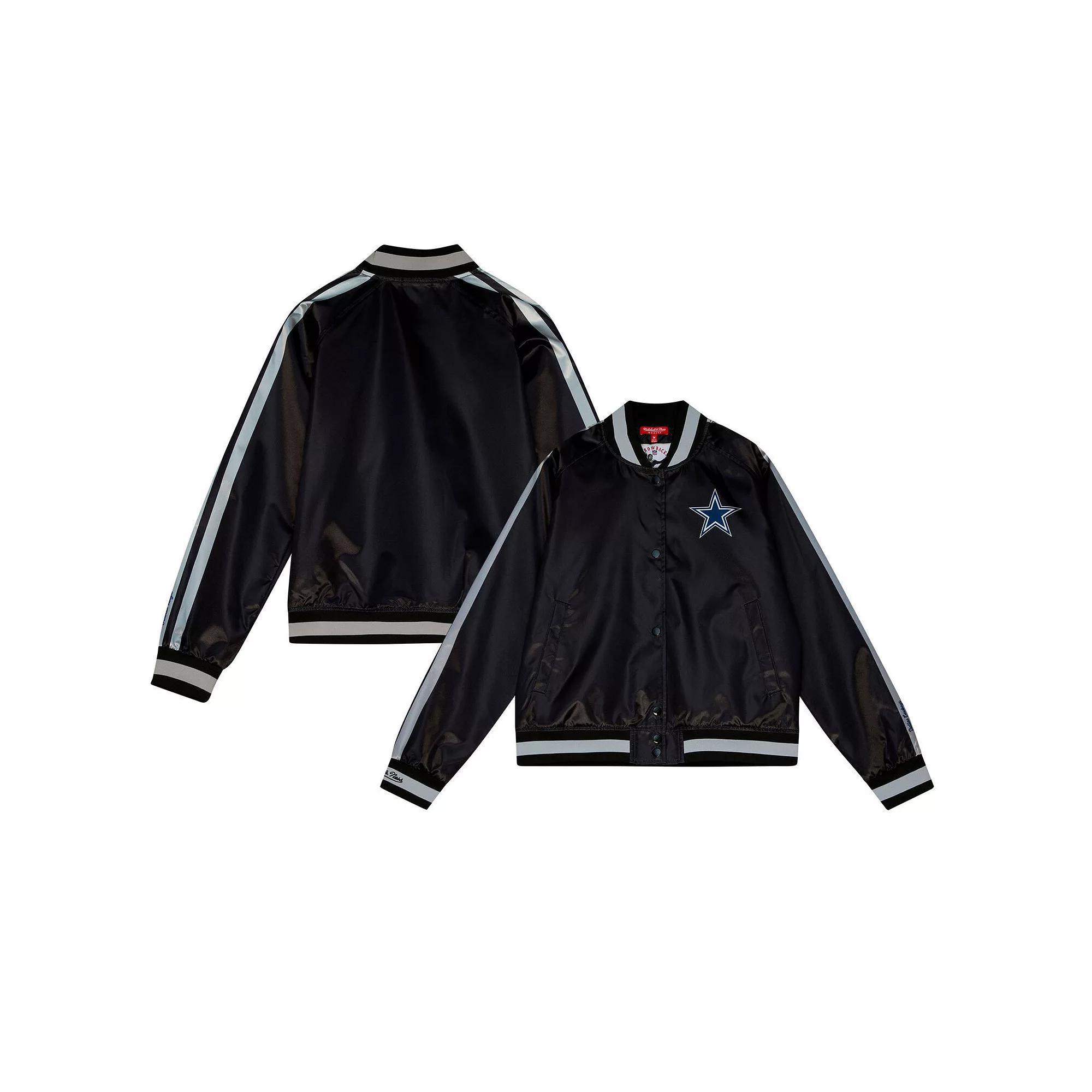 Women's Mitchell & Ness Black Dallas Cowboys Raglan Satin Full-Snap Jacket, Size: 2XL Product Image