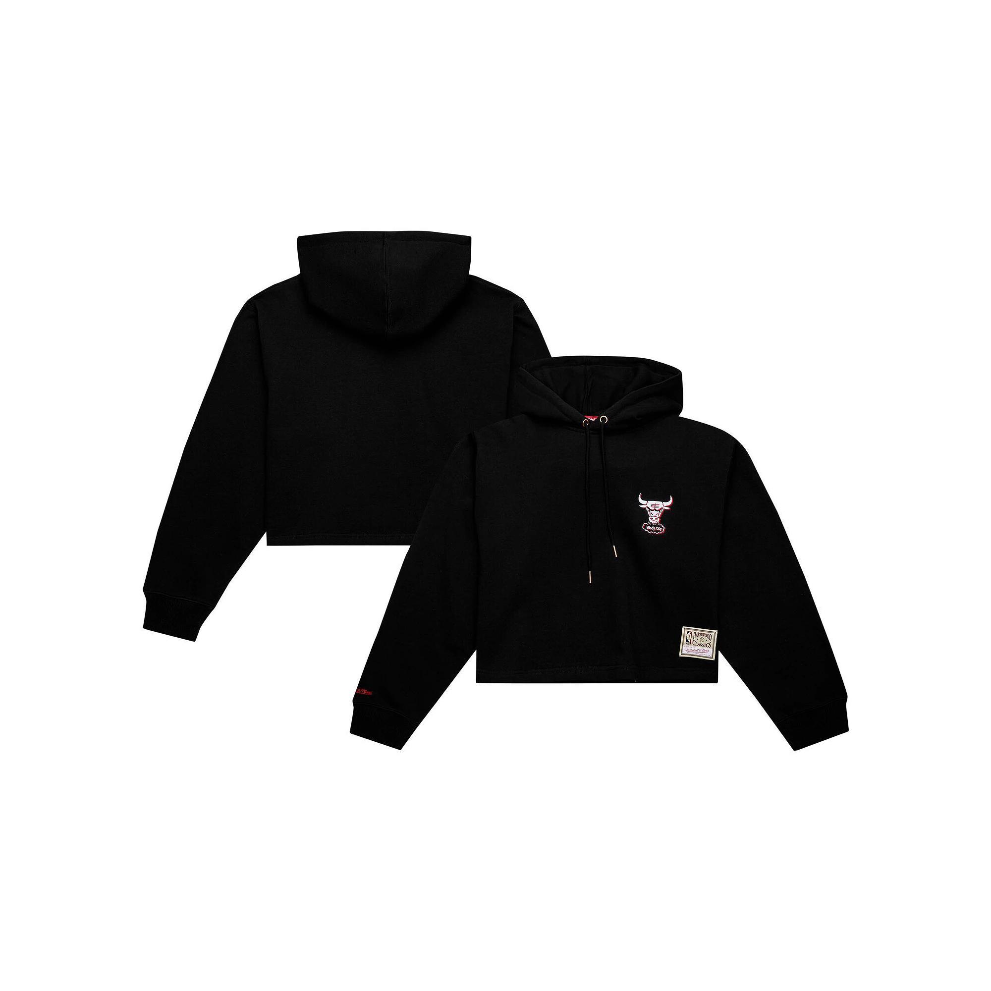 Women's Mitchell & Ness Black Chicago Bulls Hardwood Classics Cropped Pullover Hoodie, Size: Large Product Image