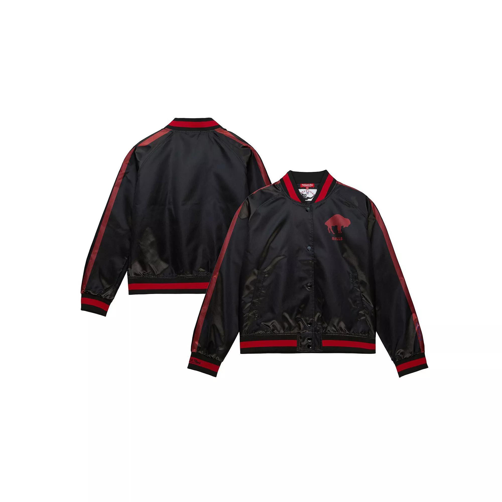 Women's Mitchell & Ness Black Buffalo Bills Raglan Satin Full-Snap Jacket, Size: 2XL Product Image