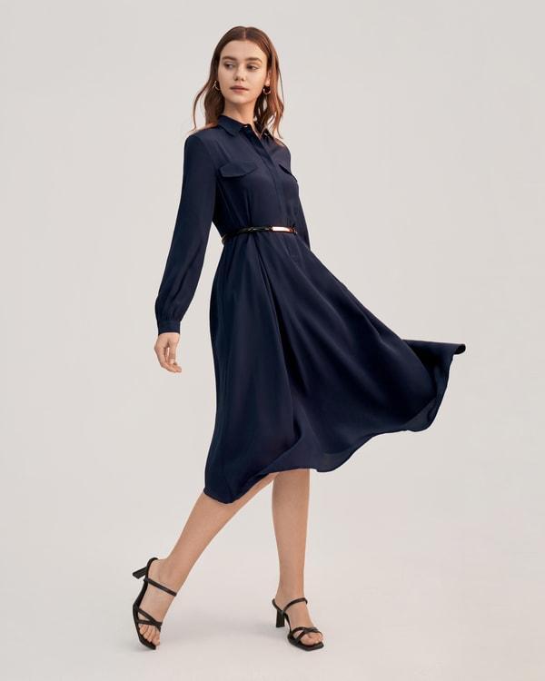 Women's Long Sleeve Retro Graceful Silk Dress Product Image