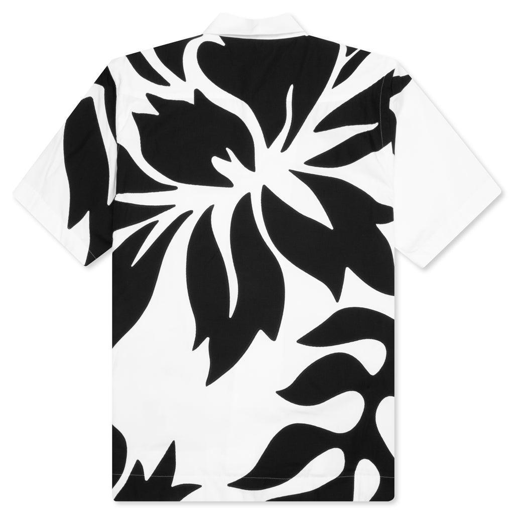 Floral Embroidered Patch Poplin Shirt - Off White/Black Male Product Image