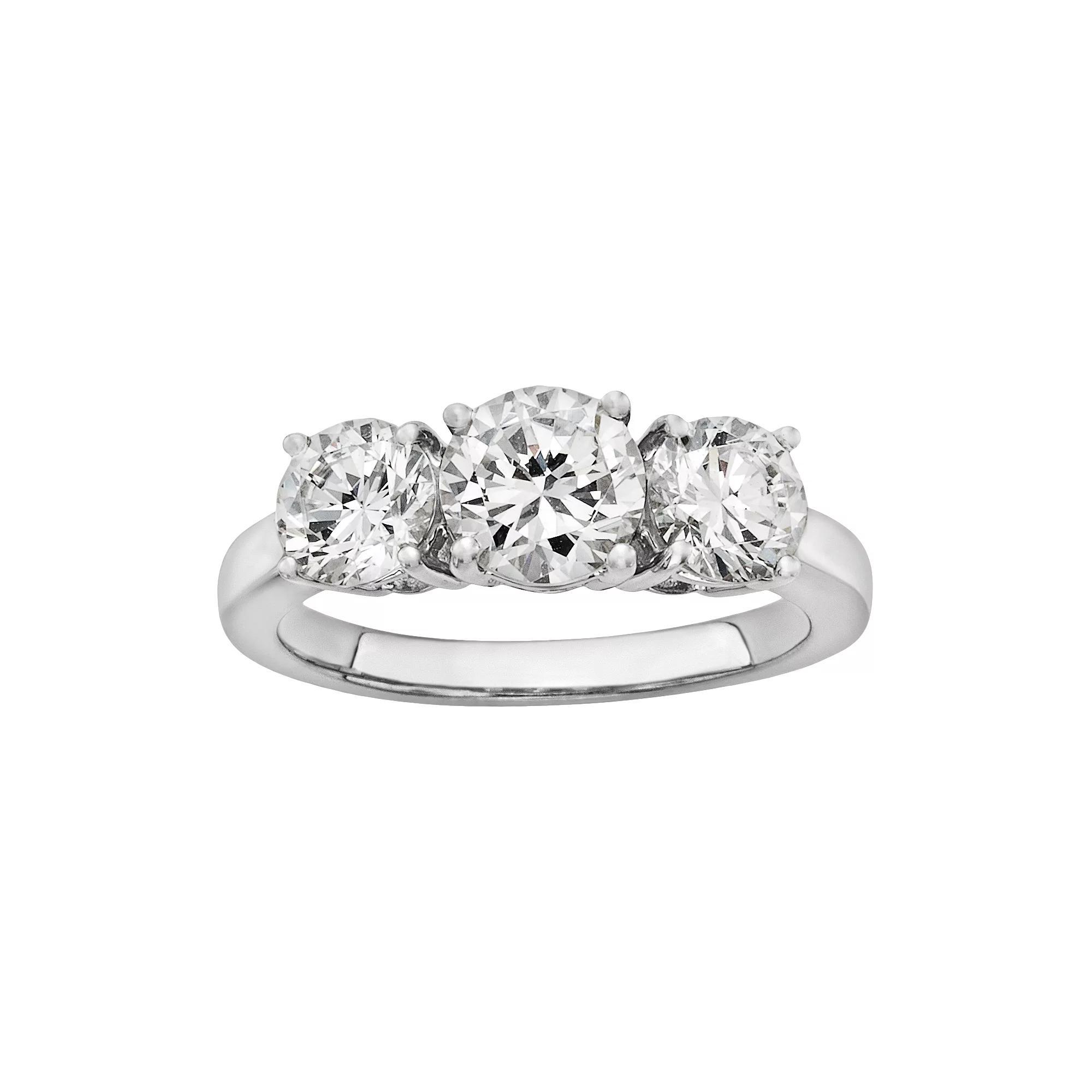 Diamonore Simulated Diamond 3-Stone Engagement Ring in Sterling Silver (2 ct. T.W.), Women's, Size: 5, White Product Image