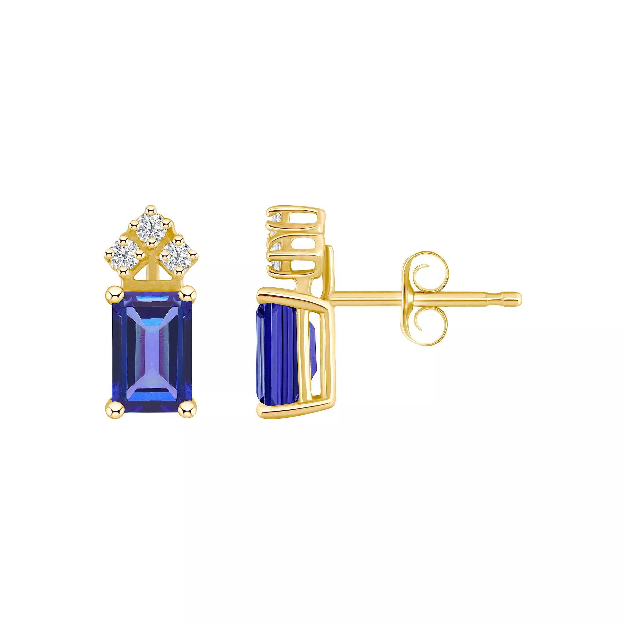 Celebration Gems 14k Gold Emerald Cut White Opal & 1/8 Carat T.W. Diamond Stud Earrings, Womens Product Image