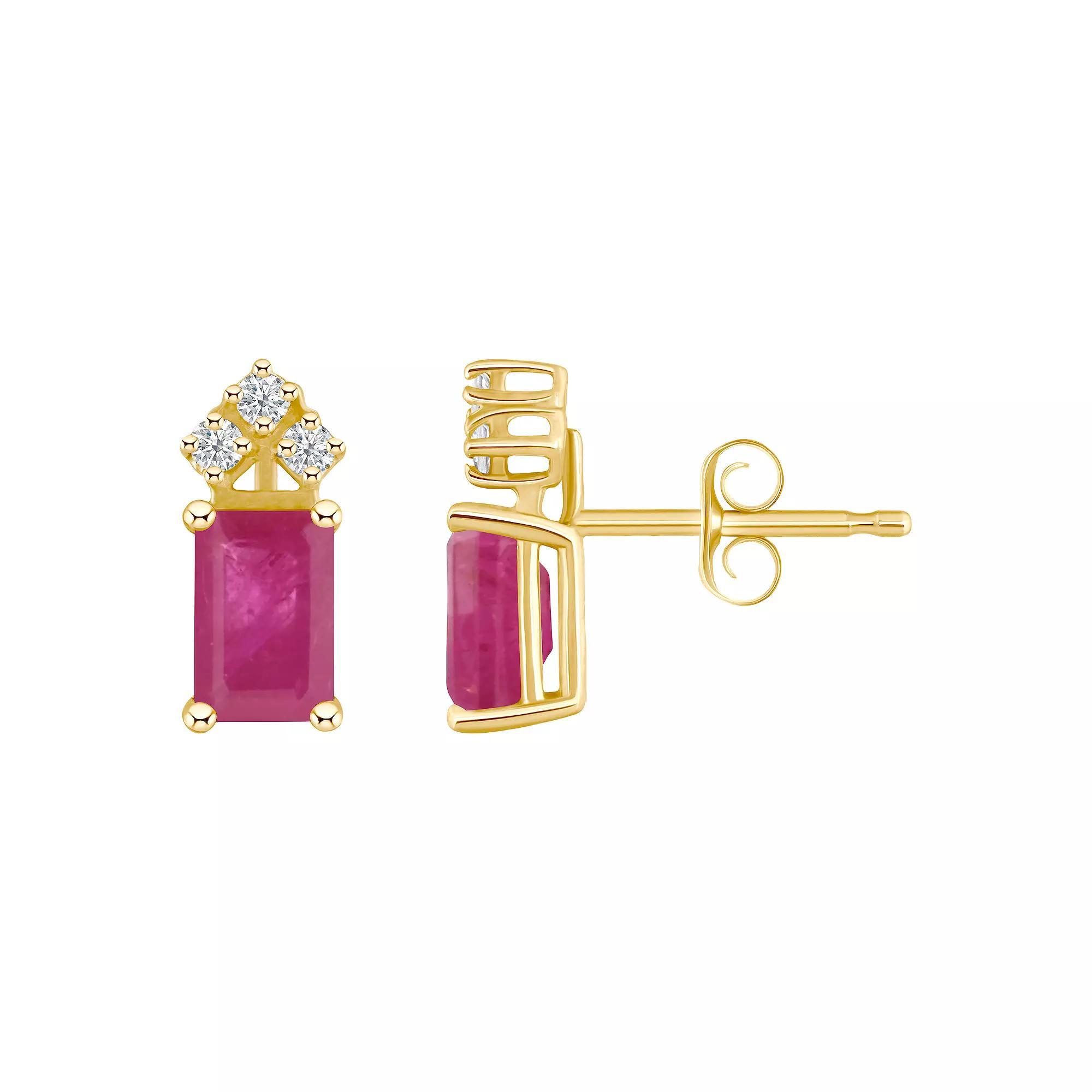 Celebration Gems 14k Gold Emerald Cut White Opal & 1/8 Carat T.W. Diamond Stud Earrings, Womens Product Image