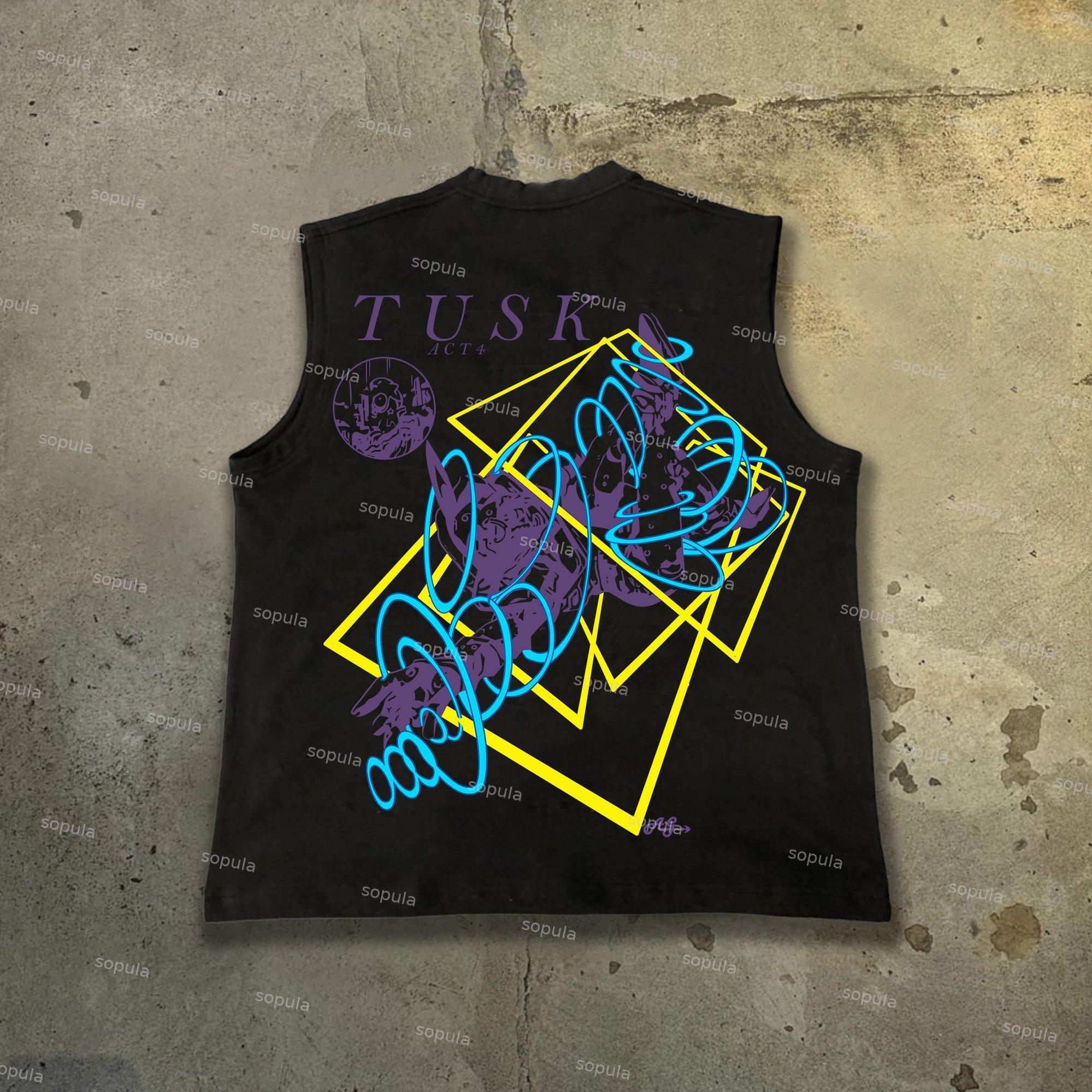 Vintage Cartoon Tusk Art Graphic 100% Cotton Tank Top Product Image