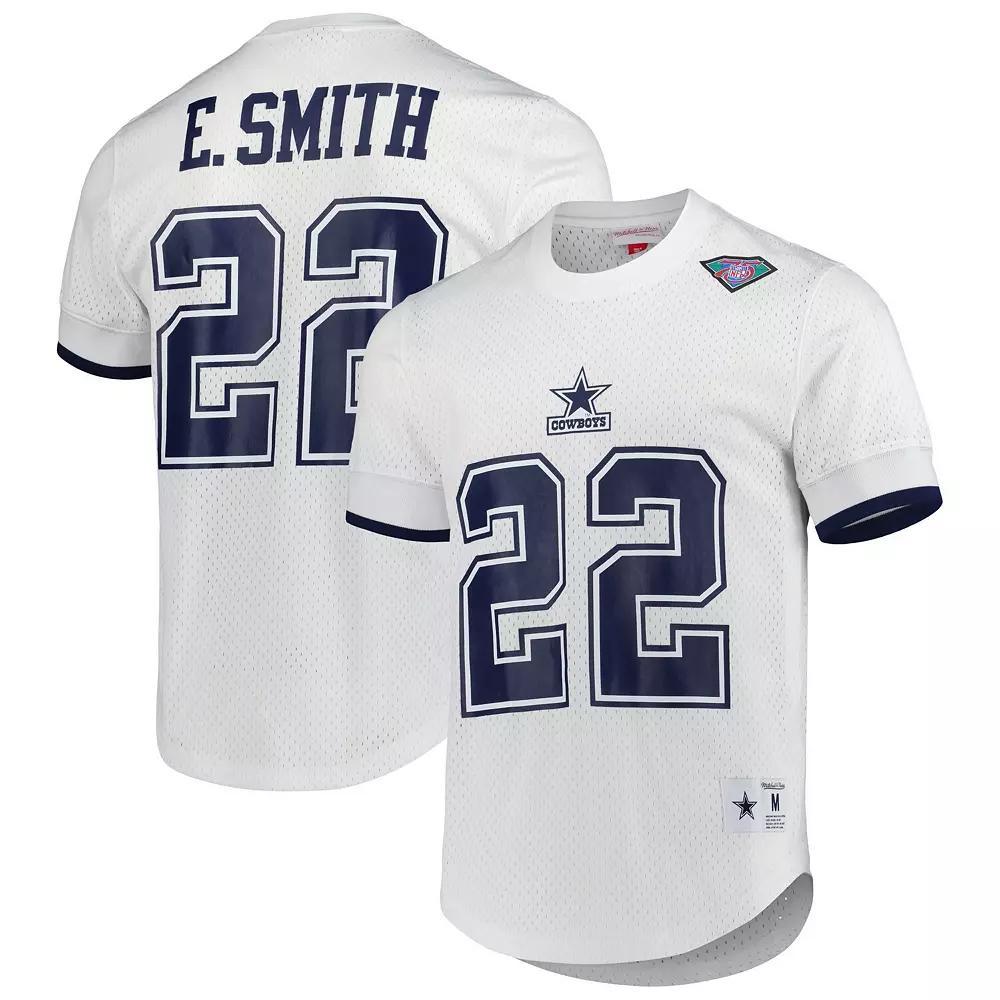 Men's Mitchell & Ness Emmitt Smith White Dallas Cowboys Retired Player Name & Number Mesh Top, Size: Medium Product Image