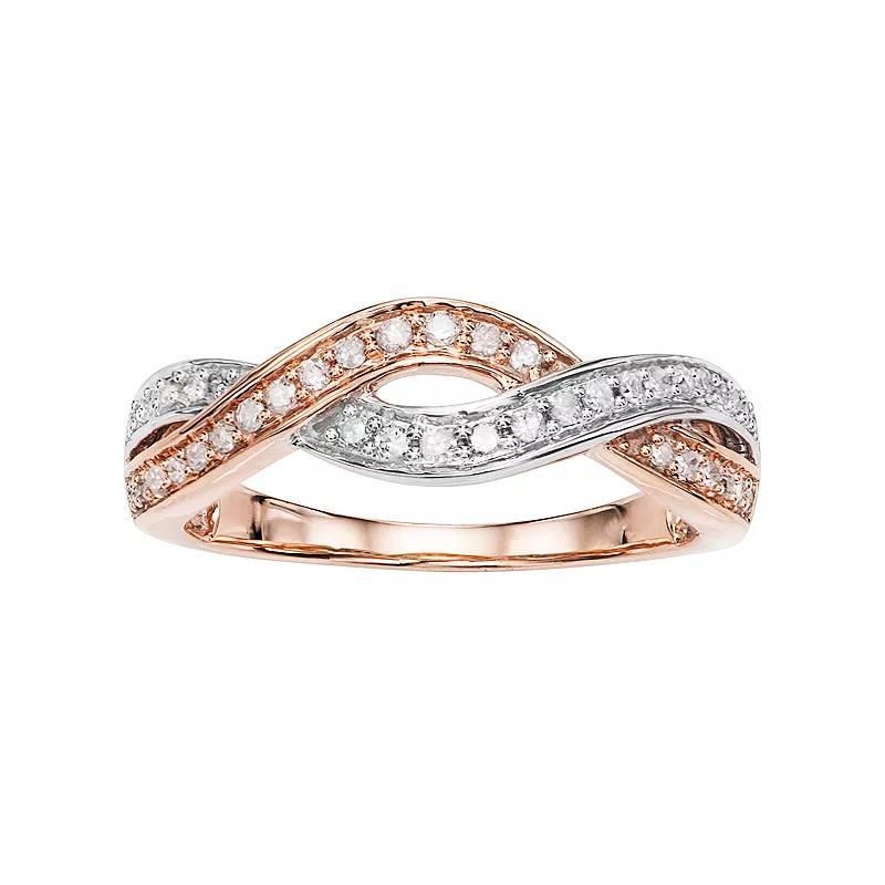 Two Tone 10k Rose Gold 1/4 Carat T.W. Diamond Crisscross Ring, Womens White Product Image