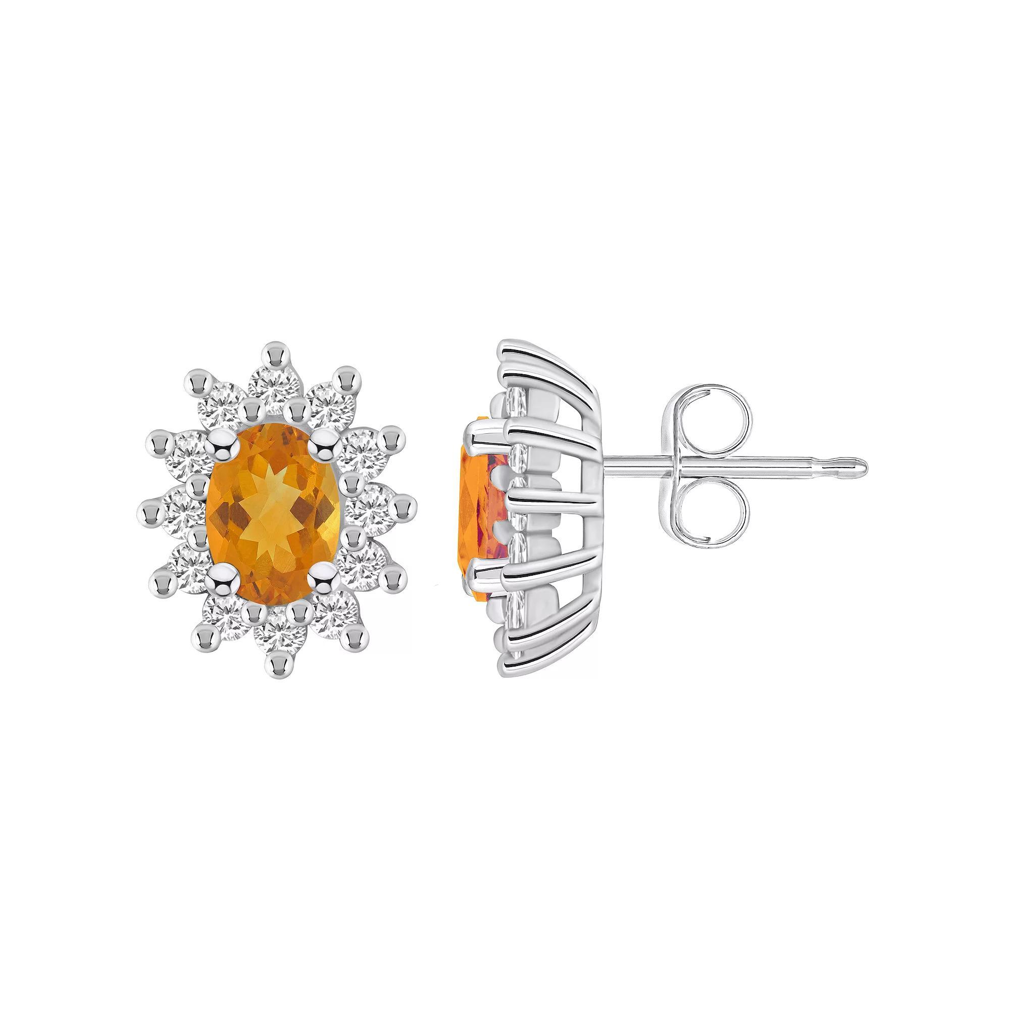 Alyson Layne 14k White Gold Oval Citrine 3/4 Carat T.W. Diamond Halo Stud Earrings, Women's Product Image