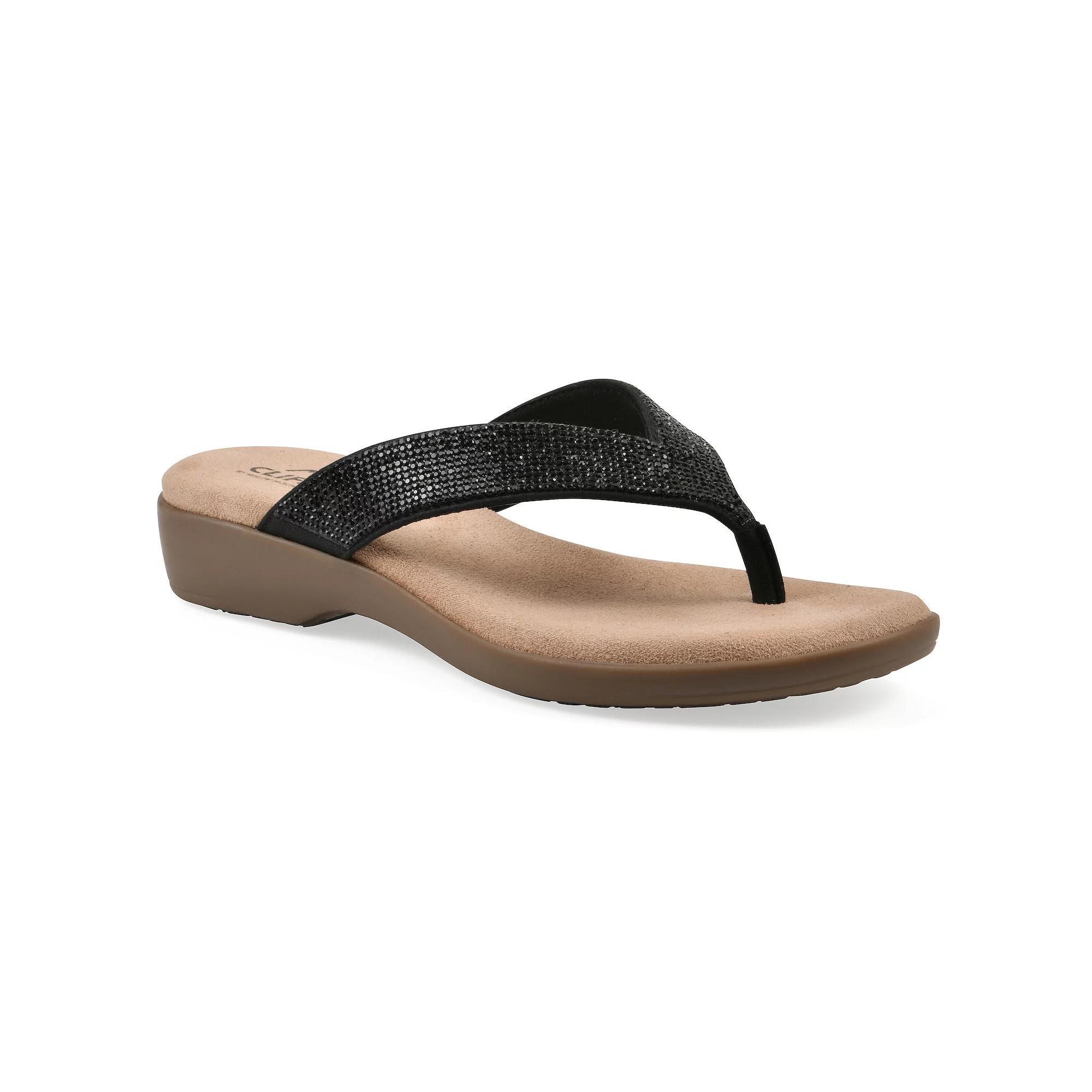 Cliffs by White Mountain Becharm Women's Thong Sandals, Size: 10 Medium, Black Fabric Product Image