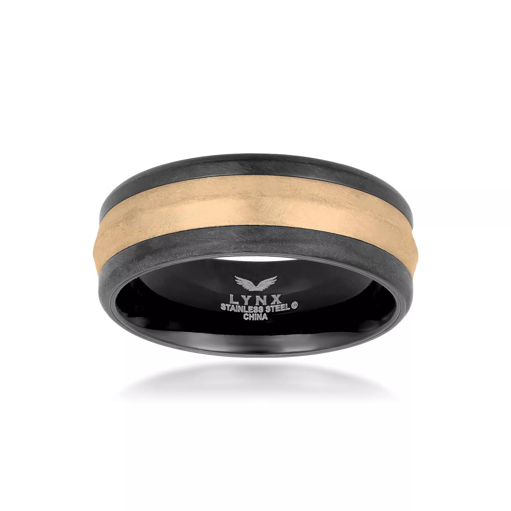Mens LYNX Black & Rose Ion-Plated Stainless Steel Ring Two Tone Product Image