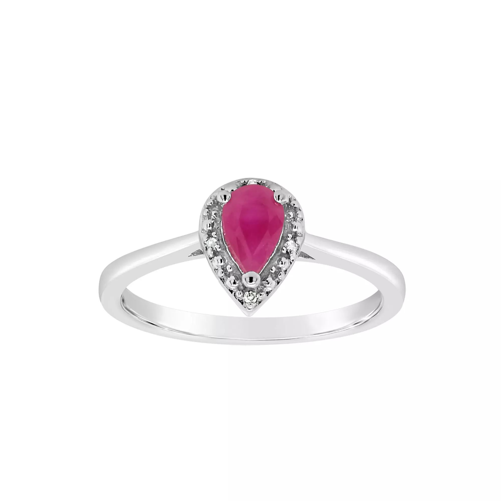 Celebration Gems Sterling Silver Pear-Shaped Genuine Ruby Diamond Accent Frame Ring, Women's, Size: 5, Red Product Image