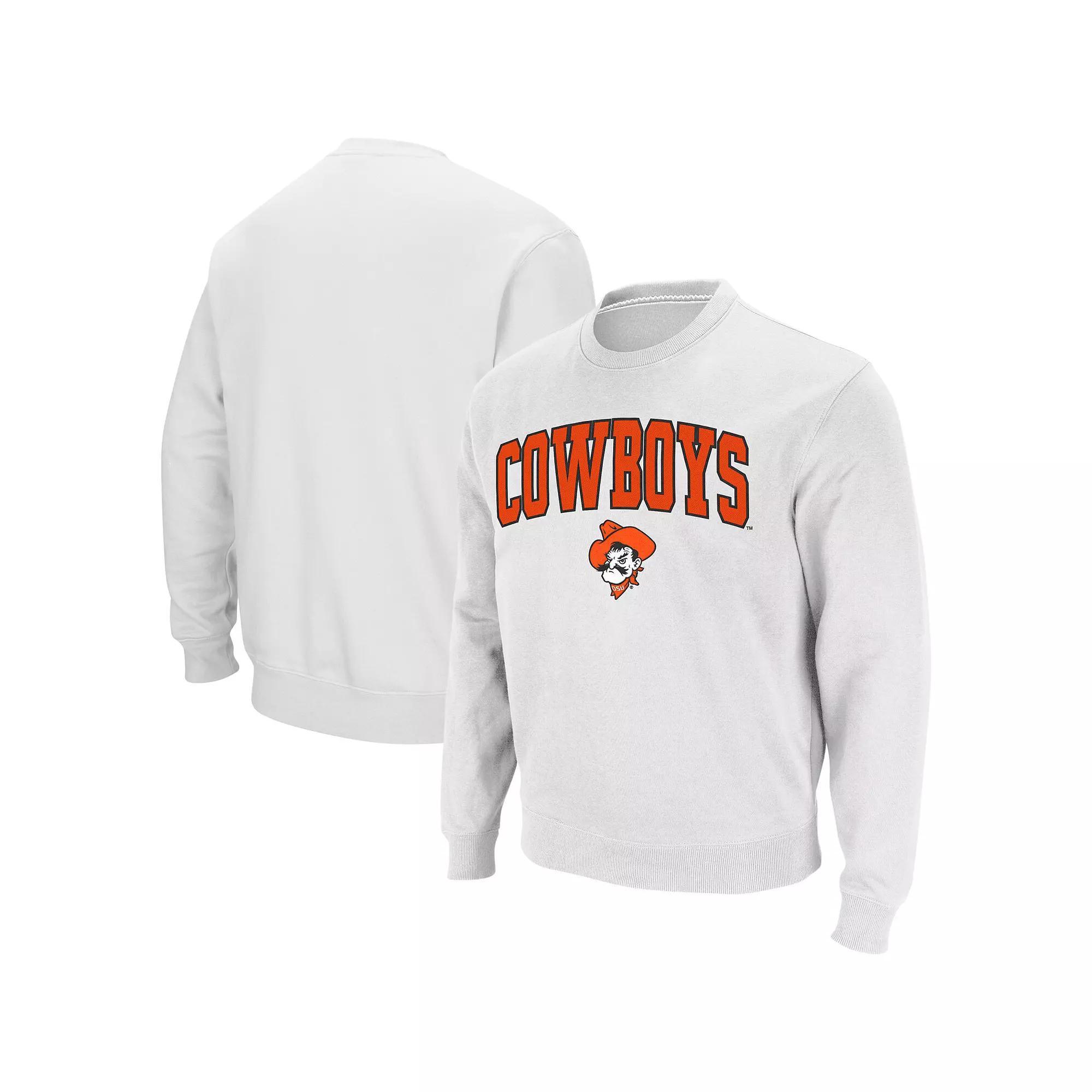 Men's Colosseum White Oklahoma State Cowboys Arch & Logo Crew Neck Sweatshirt, Size: Medium Product Image