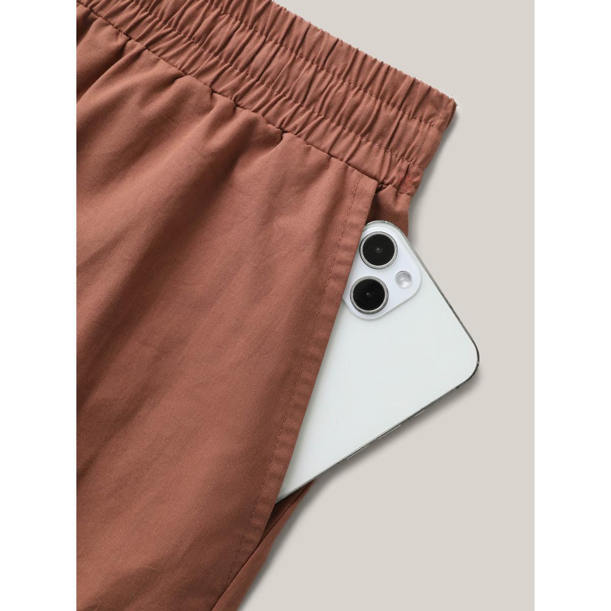 Plus Size Cotton Drawstring Straight-Leg Pants Women Rust Resort Straight Leg Mid Rise Vacation Pants BloomChic 30/6X Product Image