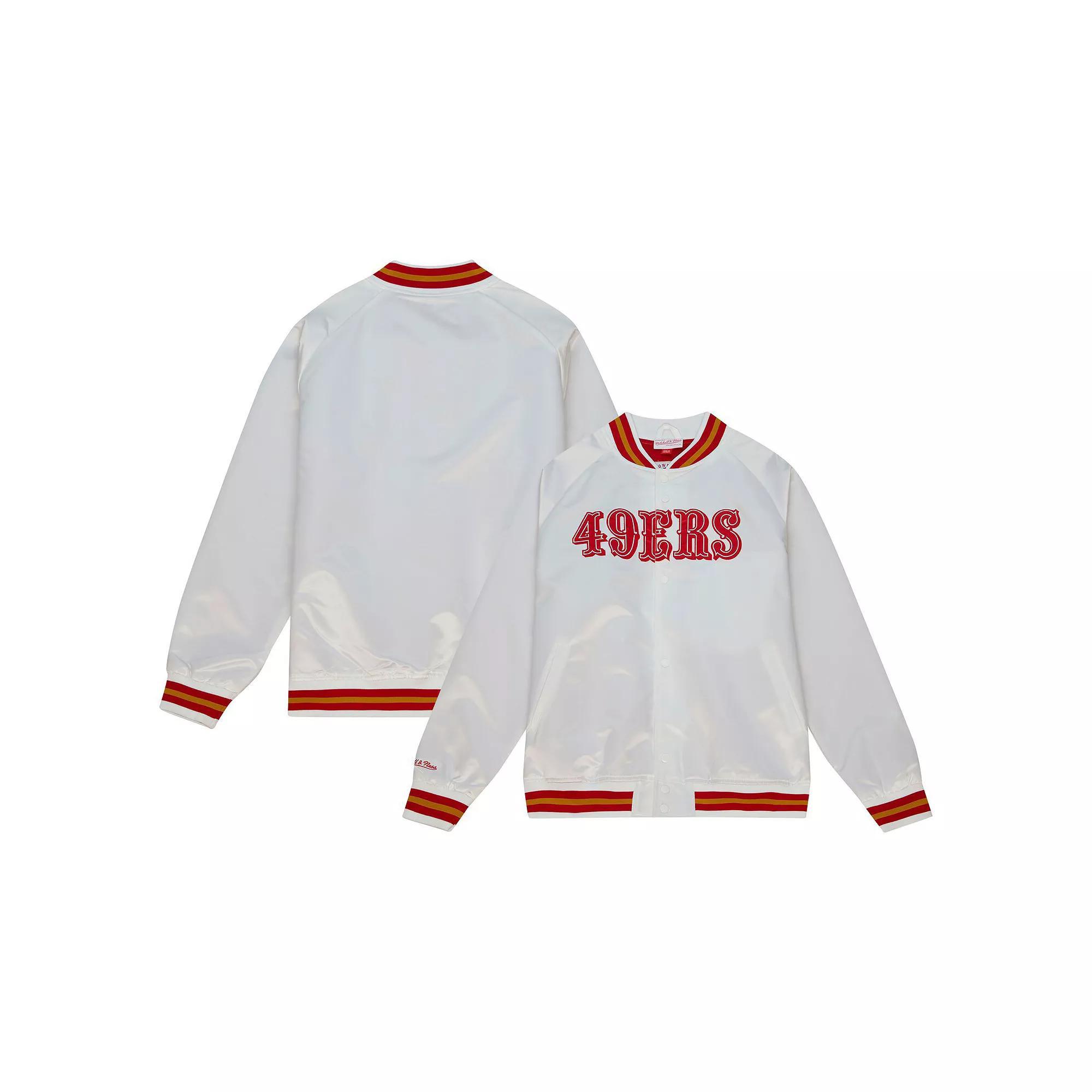 Men's Mitchell & Ness White San Francisco 49ers Vintage Logo Satin Full-Snap Jacket, Size: Medium Product Image