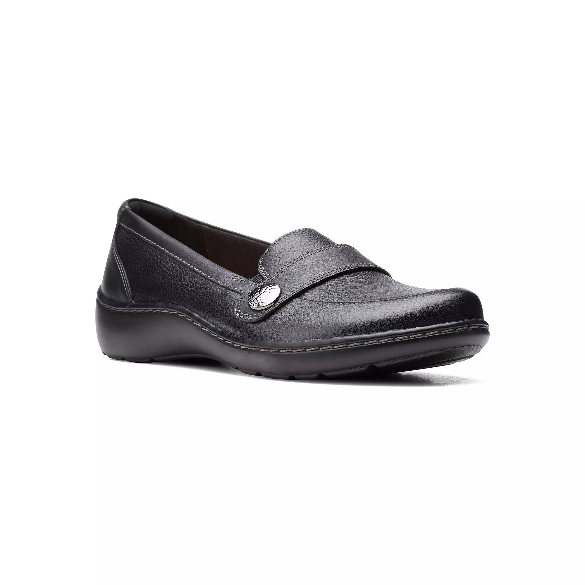 Clarks® Cora Daisy Women's Loafers, Size: 7 Wide, Black Tumbled Product Image