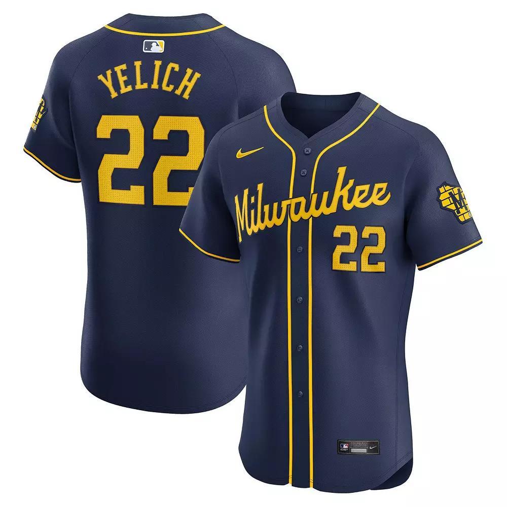 Men's Nike Christian Yelich Navy Milwaukee Brewers Alternate Home Elite Player Jersey, Size: 40, Blue Product Image