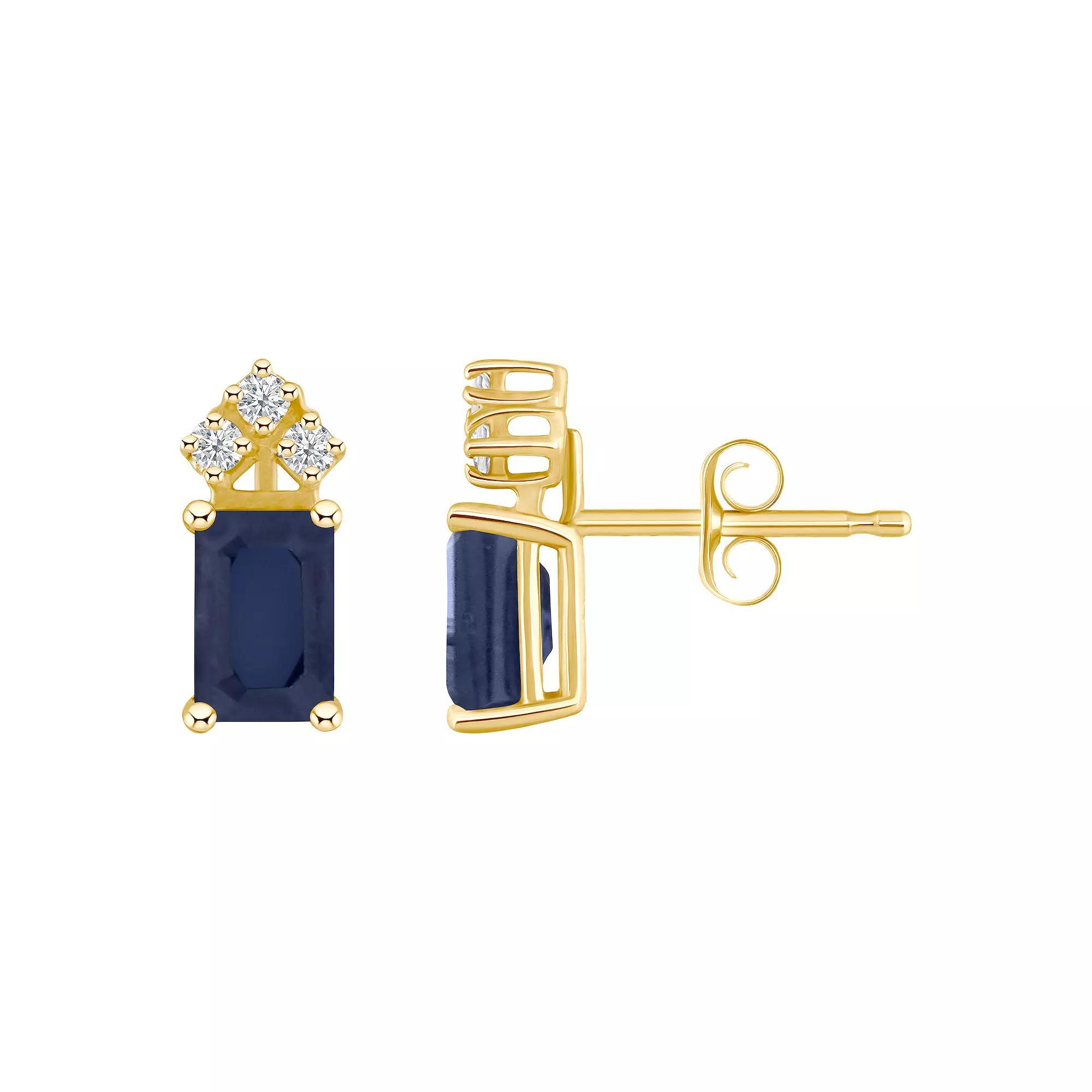 Celebration Gems 14k Gold Emerald Cut White Opal & 1/8 Carat T.W. Diamond Stud Earrings, Womens Product Image