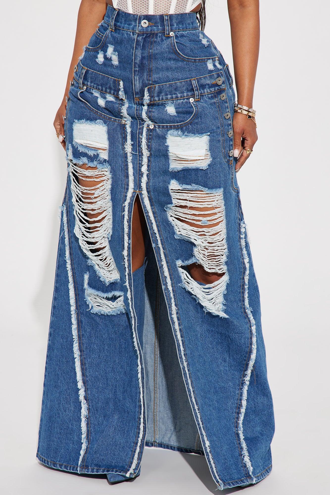 Front Of Line Denim Maxi Skirt - Medium Wash Product Image