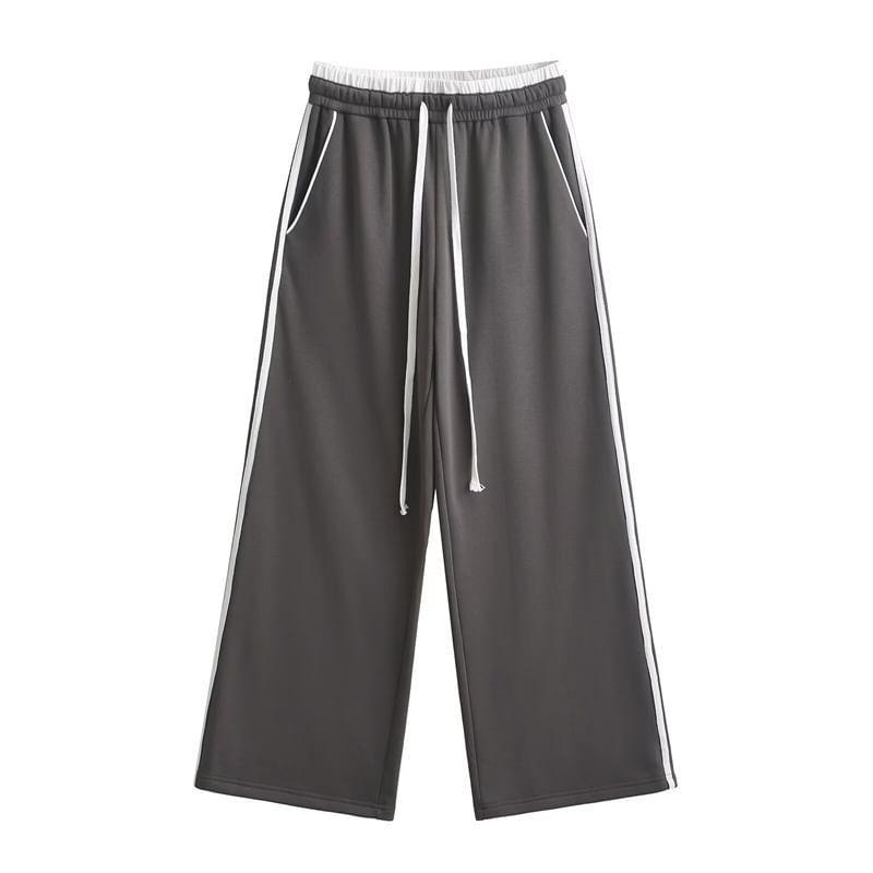 Elastic Waist Striped Wide Leg Sweatpants Product Image