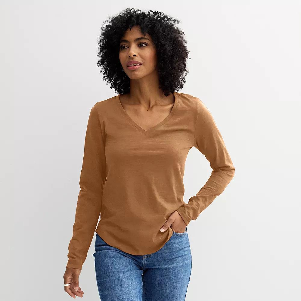 Women's Sonoma Goods For Life® Everyday Long Sleeve V-Neck Tee, Size: Medium, Tosa Brown Product Image
