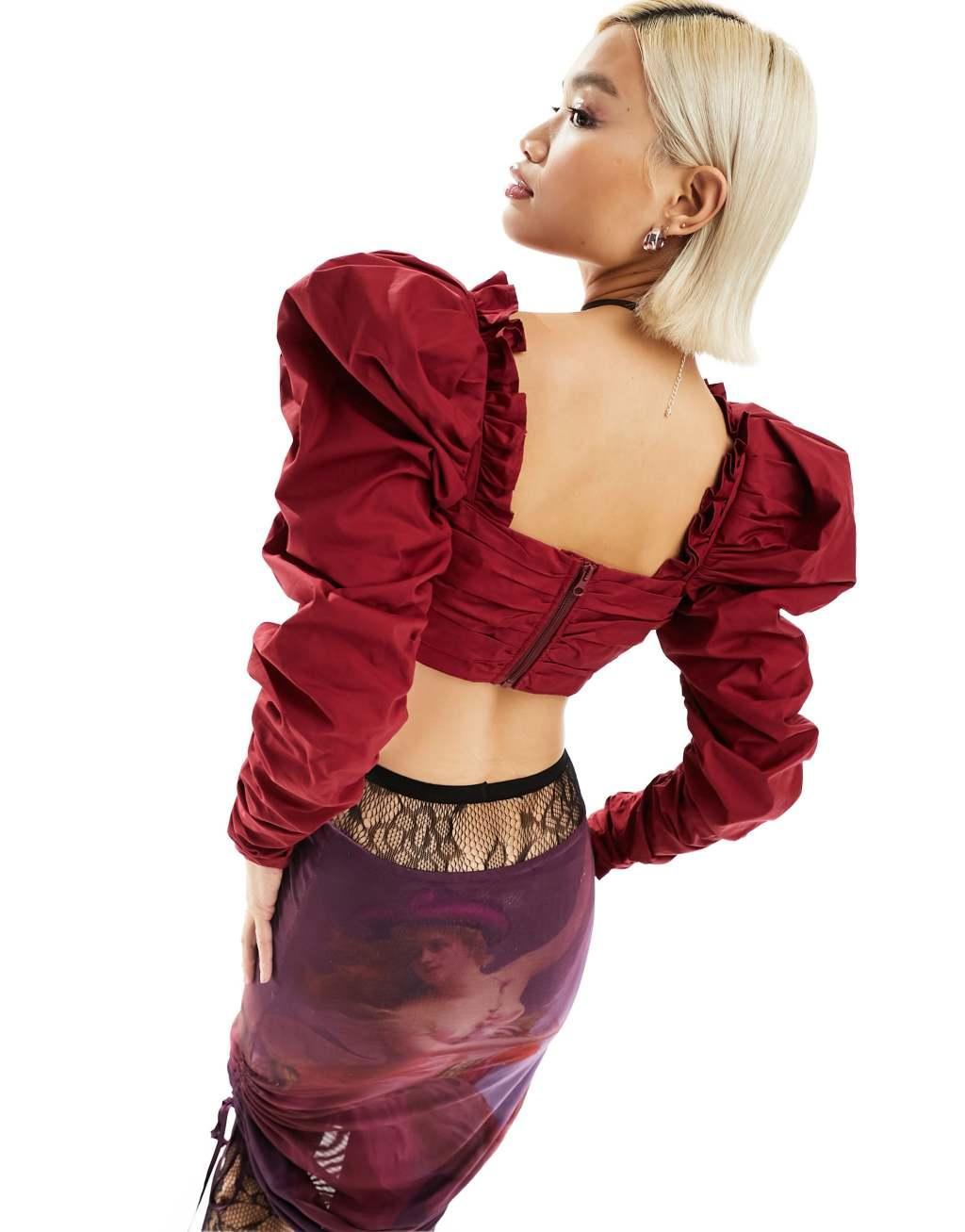 Labelrail x Dyspnea corsage detail puff sleeve rococo cropped blouse Product Image