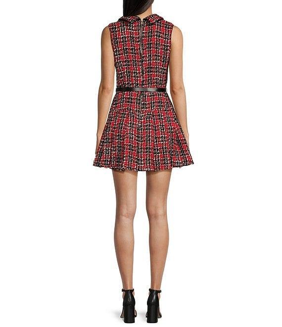 City Vibe Sleeveless Collar Neck Pleated Skirt Plaid Dress Product Image