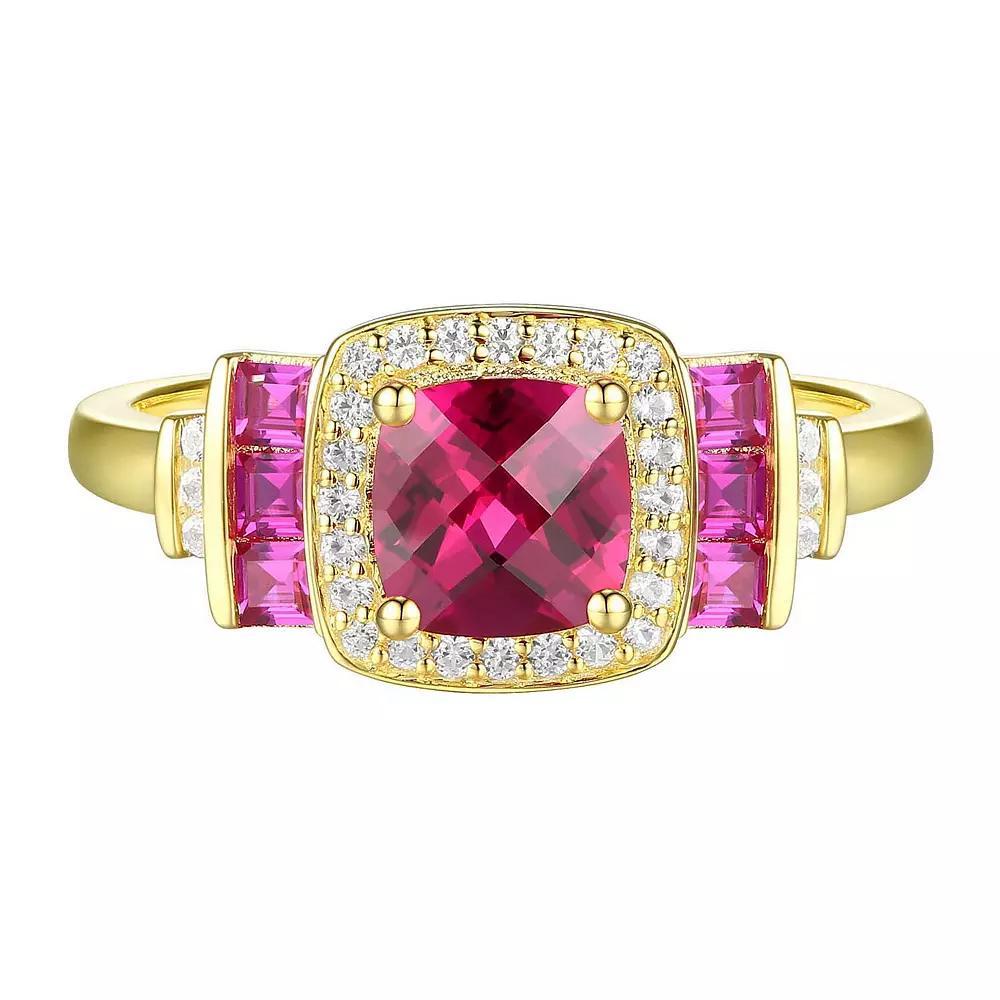 14k Gold Over Silver Lab-Created Ruby, Lab-Created White Sapphire Solitaire Ring, Women's, Size: 7, Gold Tone Product Image