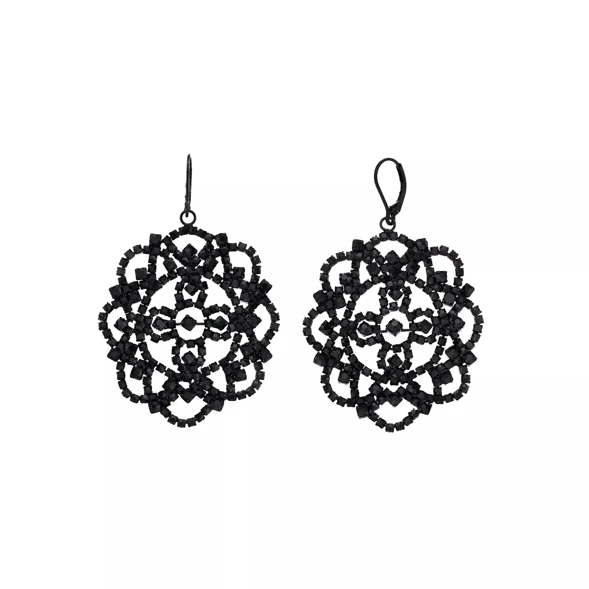Simply Vera Vera Wang Lace Pattern Simulated Stone Drop Earrings, Womens, Black Product Image