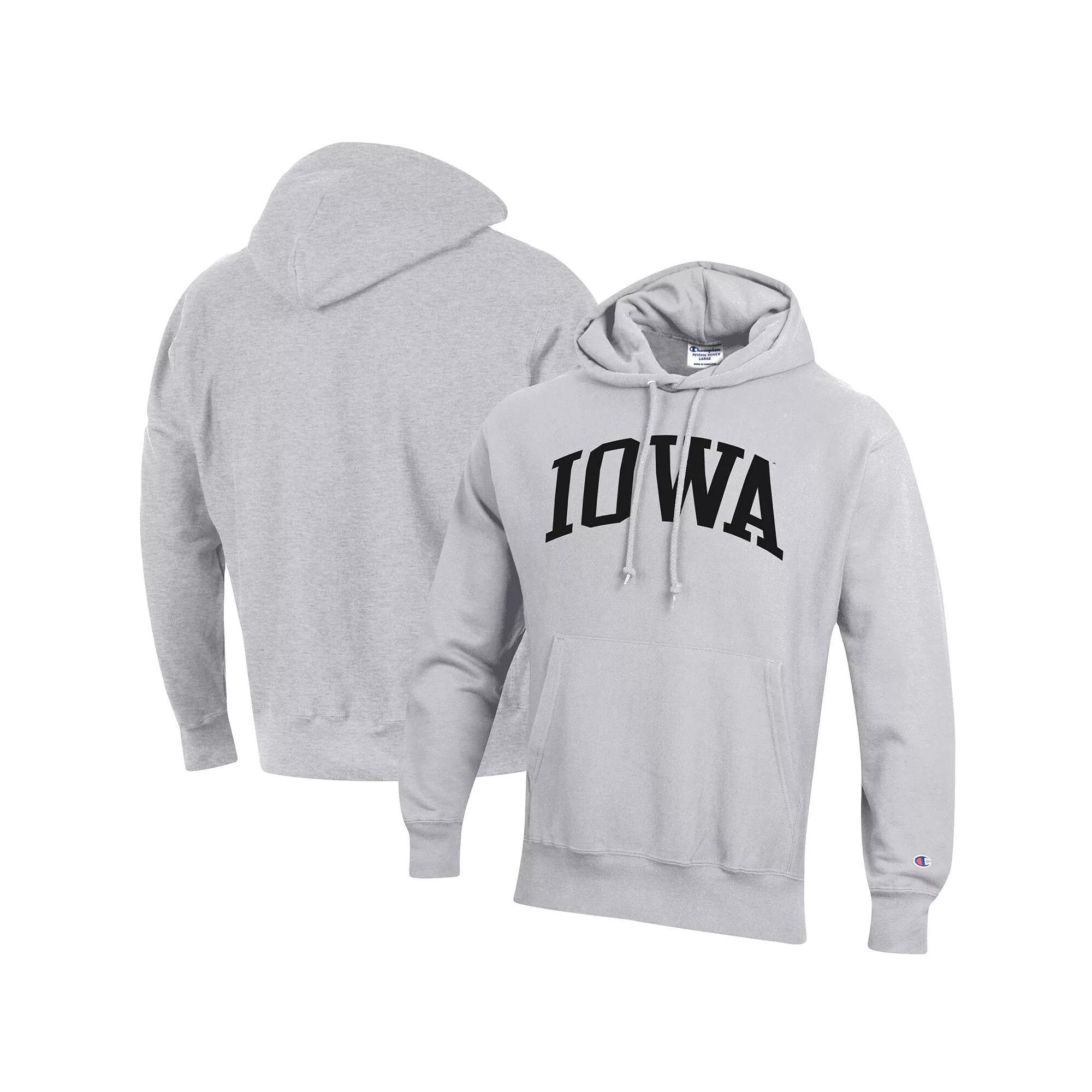 Men's Champion Heathered Gray Iowa Hawkeyes Team Arch Reverse Weave Pullover Hoodie, Size: Small, Grey Product Image