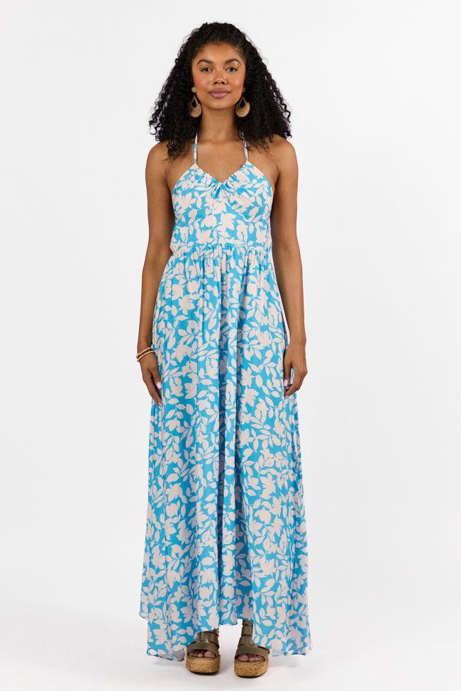 Golden Days Blue Halter Neck Printed Maxi Dress FINAL SALE Product Image